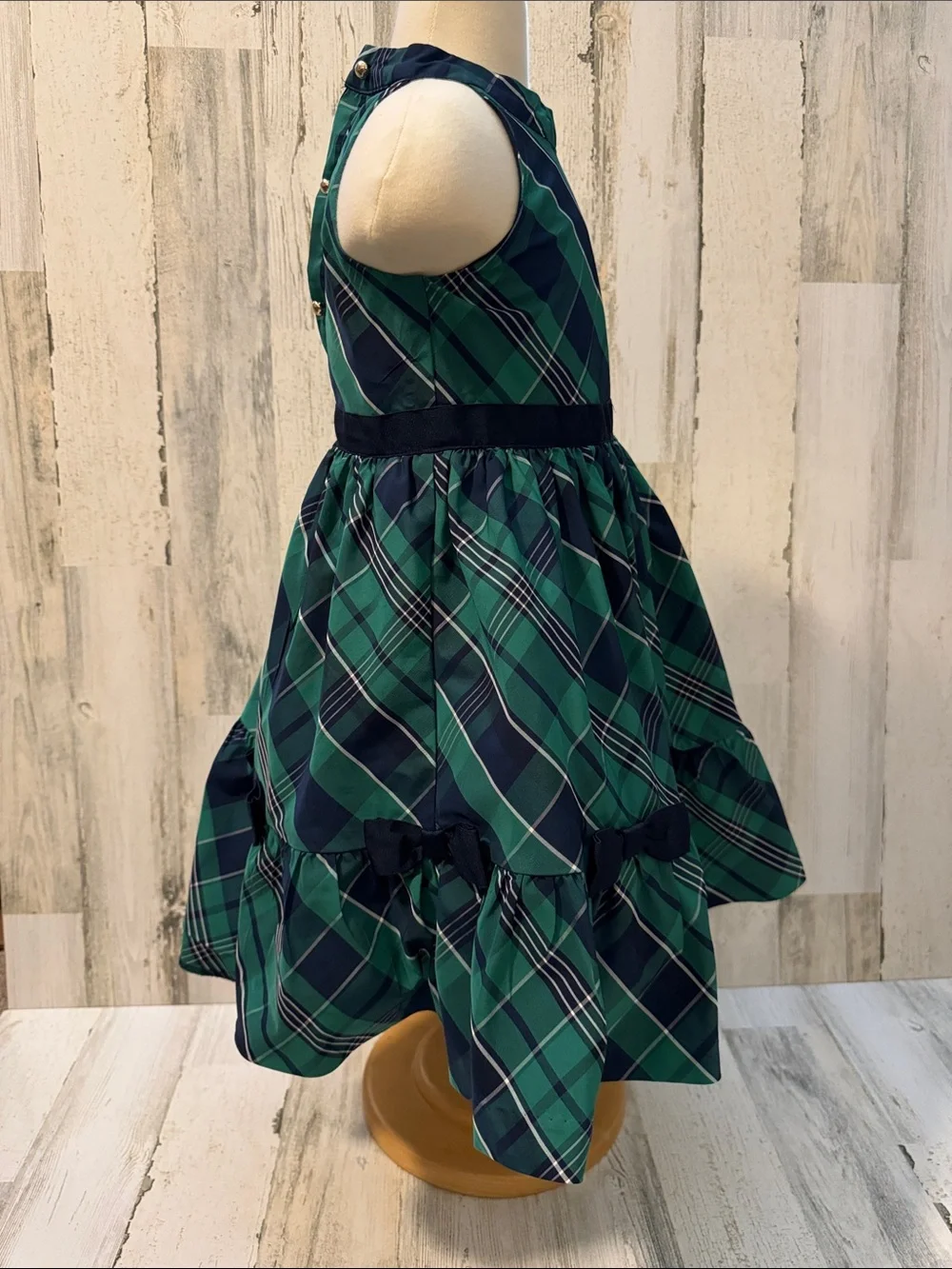 Janie and Jack Tartan Navy Bows Goldtone Buttons Lined Tulle Skirt Chic Dress 3